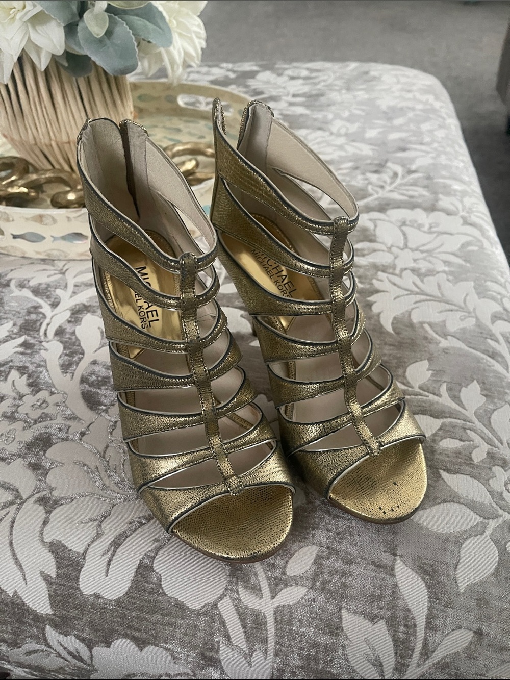 MICHAEL Michael Kors Metallic Gold gladiator Strappy High Heels